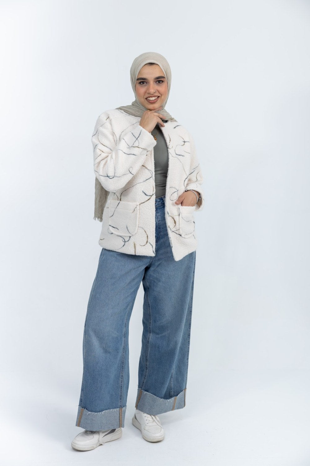 Ivory Patterned Fur Jacket