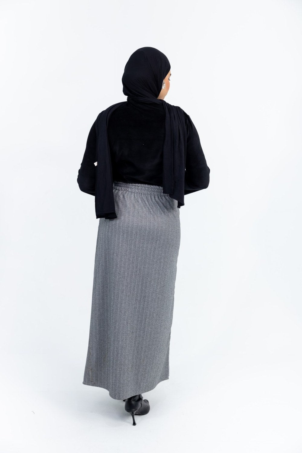 Grey Pinstripe Wrap Maxi Skirt