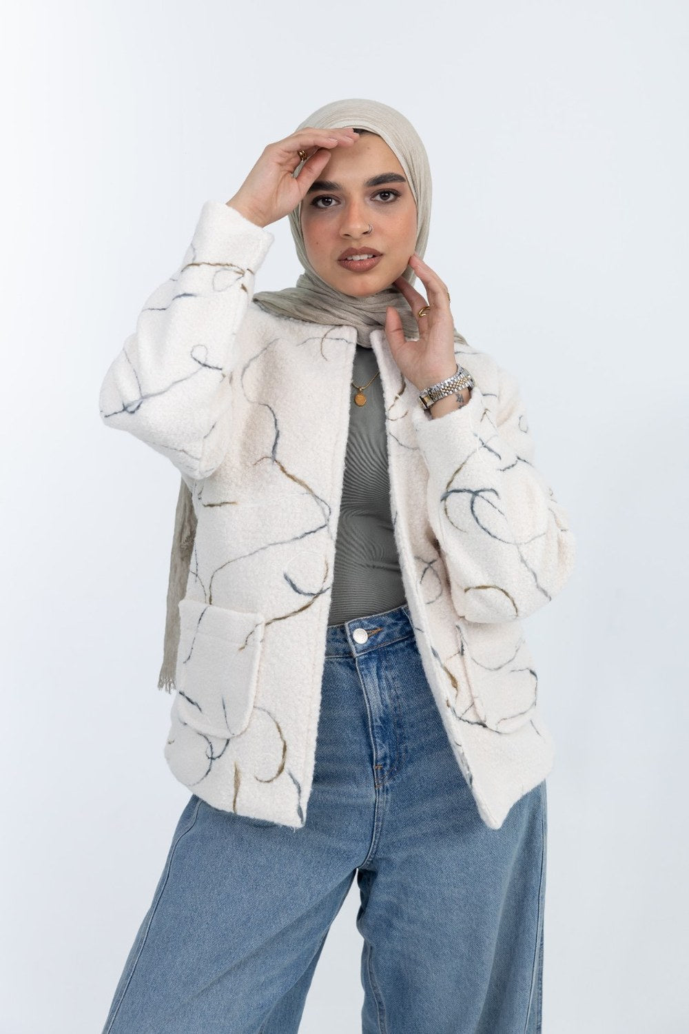 Ivory Patterned Fur Jacket
