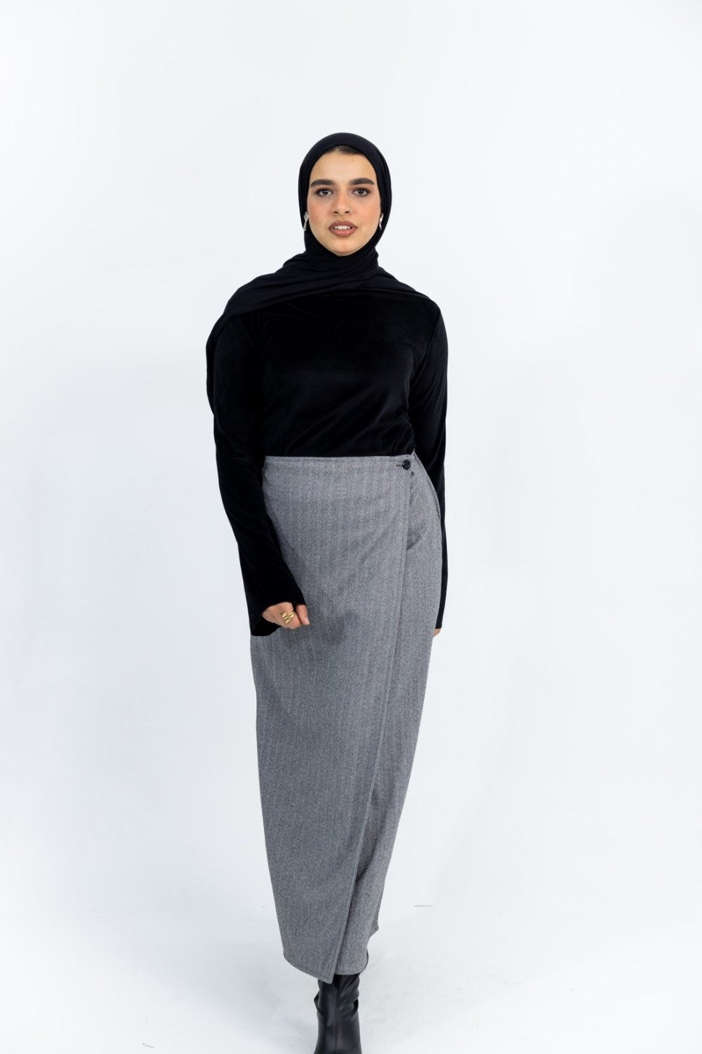 Grey Pinstripe Wrap Maxi Skirt