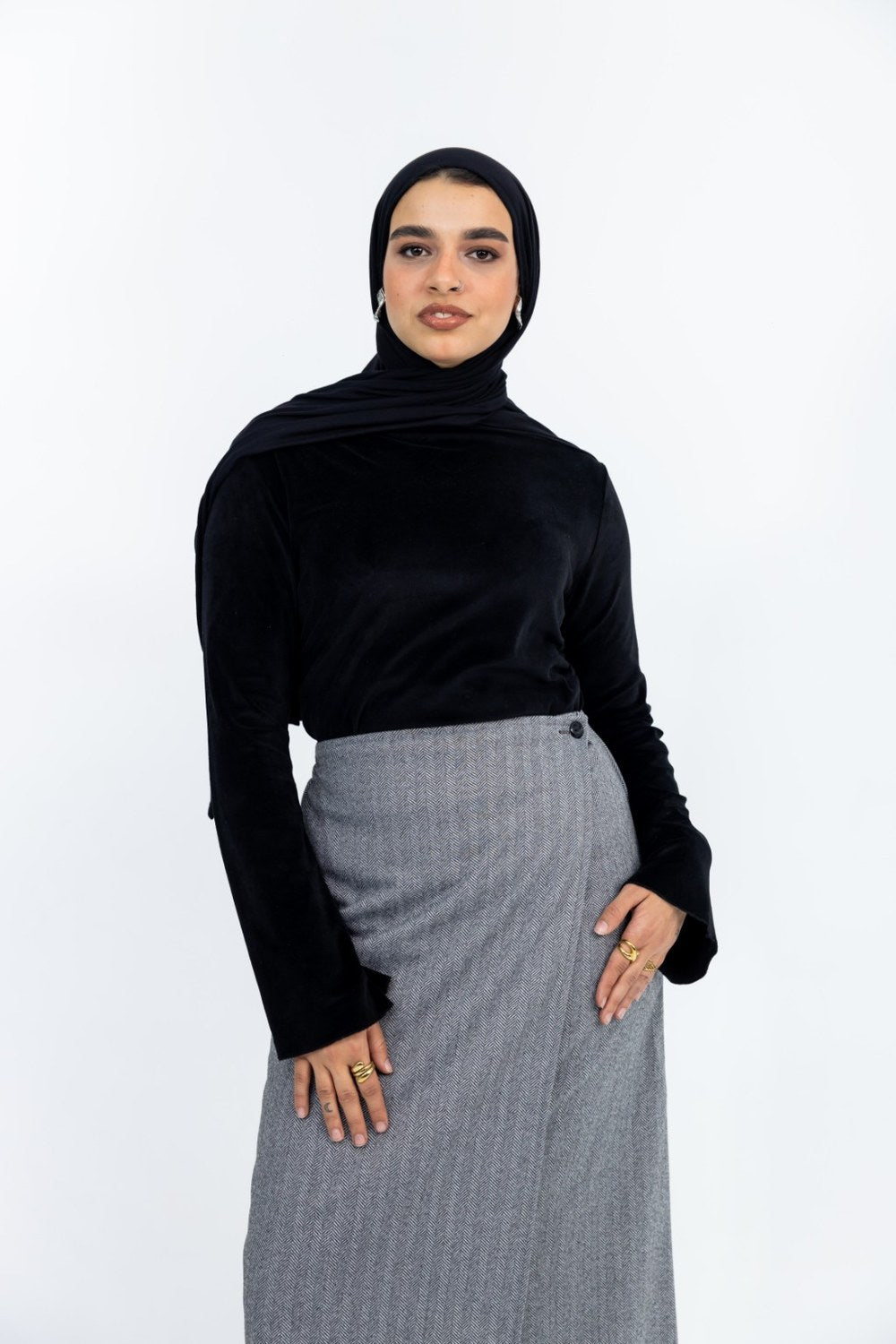 Grey Pinstripe Wrap Maxi Skirt