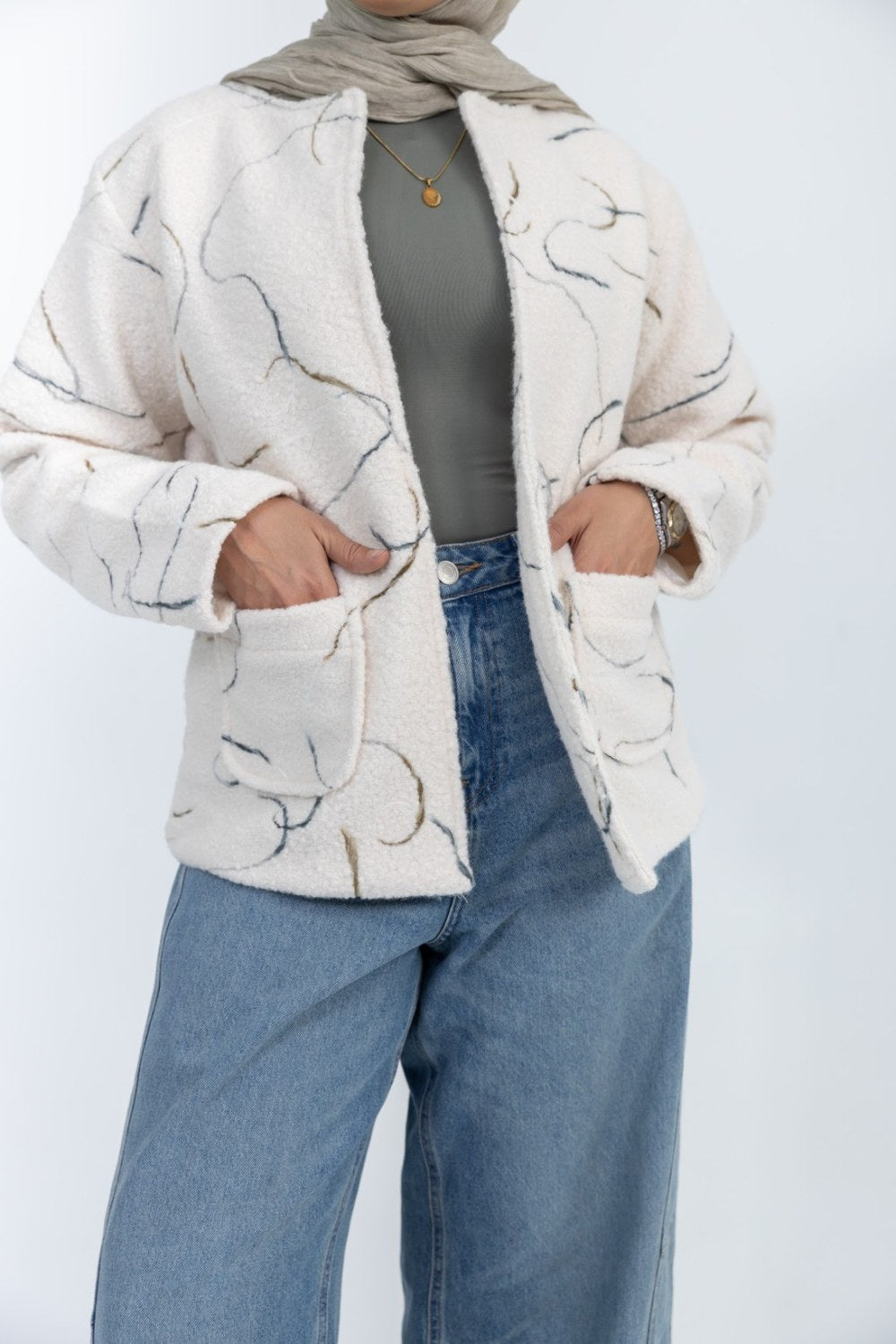 Ivory Patterned Fur Jacket