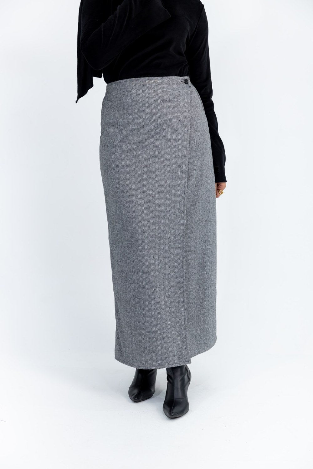 Grey Pinstripe Wrap Maxi Skirt